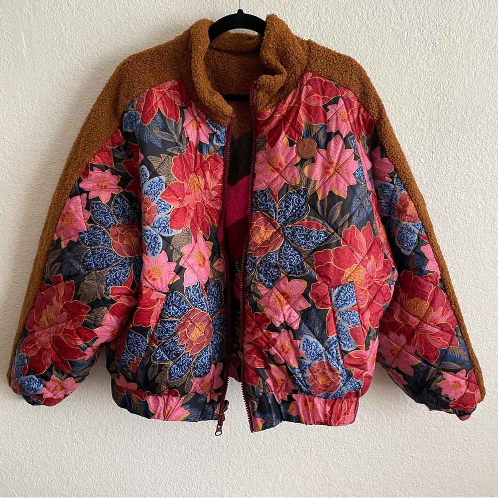 NWT FARM RIO Toucanfly Reversible Floral Print Quilted Puffer Jacket Size L - Picture 12 of 14